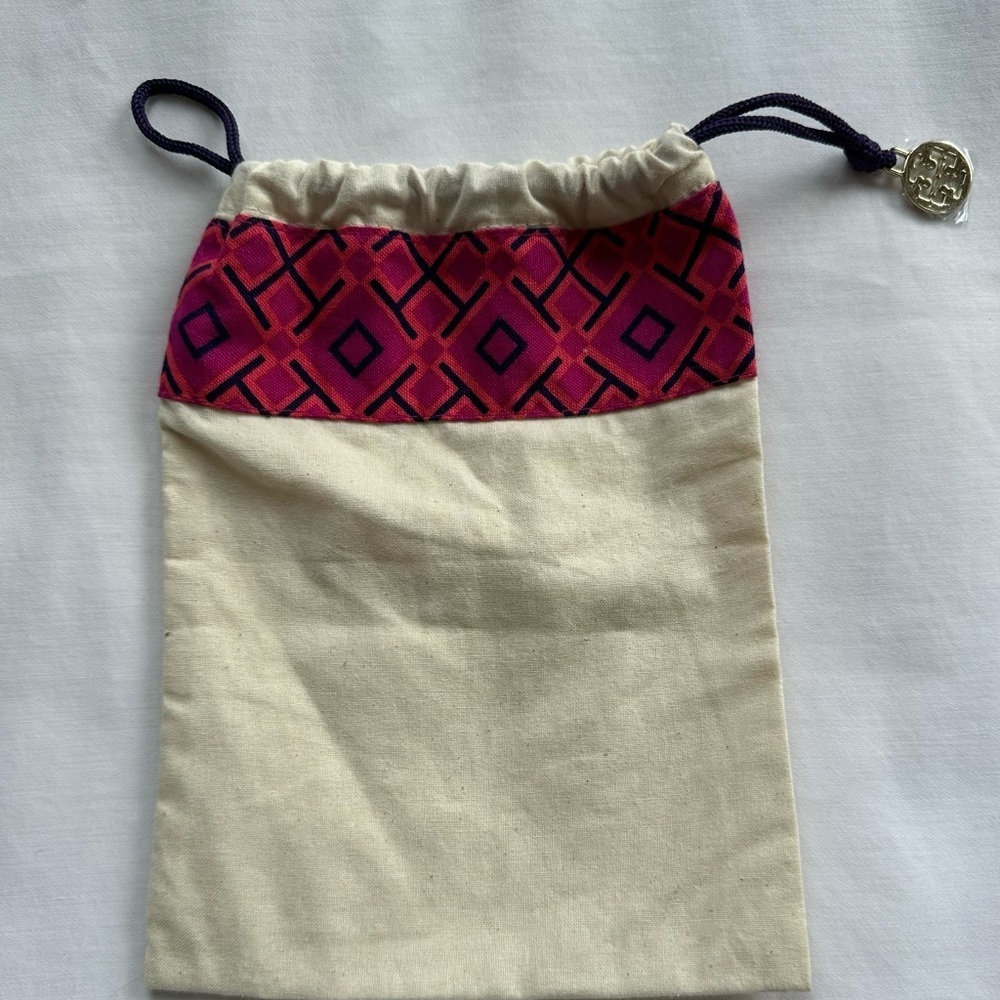 Tory Burch Pink and Purple Geometric Drawstring Pouch with Charm